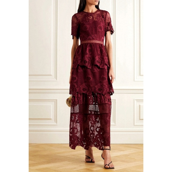 Self-Portrait Dresses & Skirts - Self Portrait Fairycore Tiered Guipure Floral Lace Maxi Dress